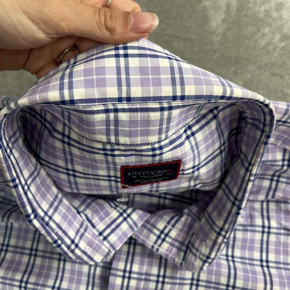 UNTUCKit Shirt Mens 2XL Purple Plaid Long Sleeve Button Up Stretch Nylon Casual - Picture 5 of 9